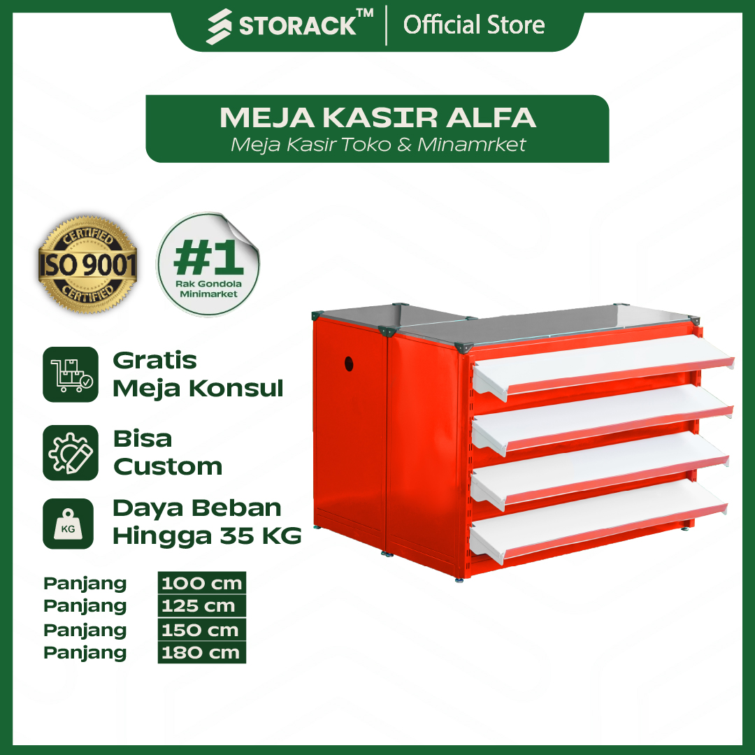 Meja Kasir Alfa + Shelving Depan